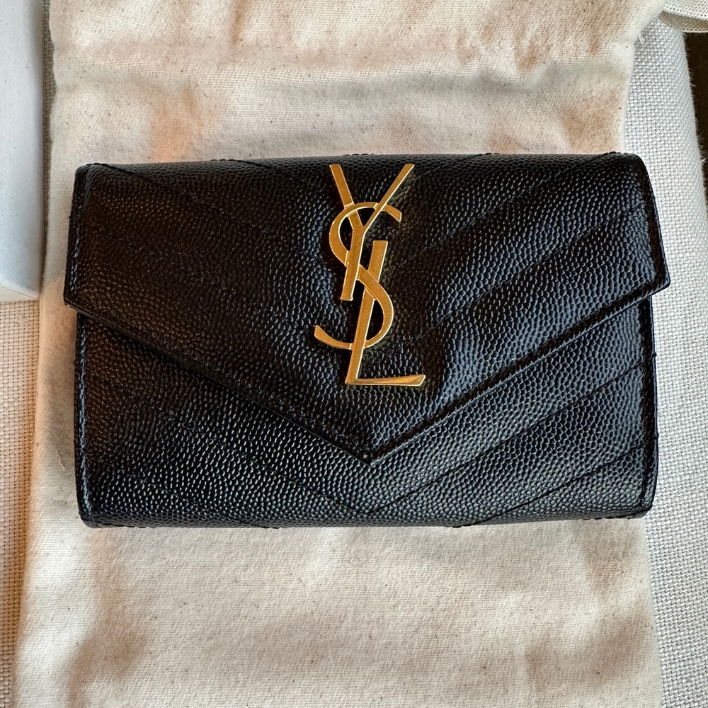 Yves Saint Laurent Small Flap Wallet in Grained Leather